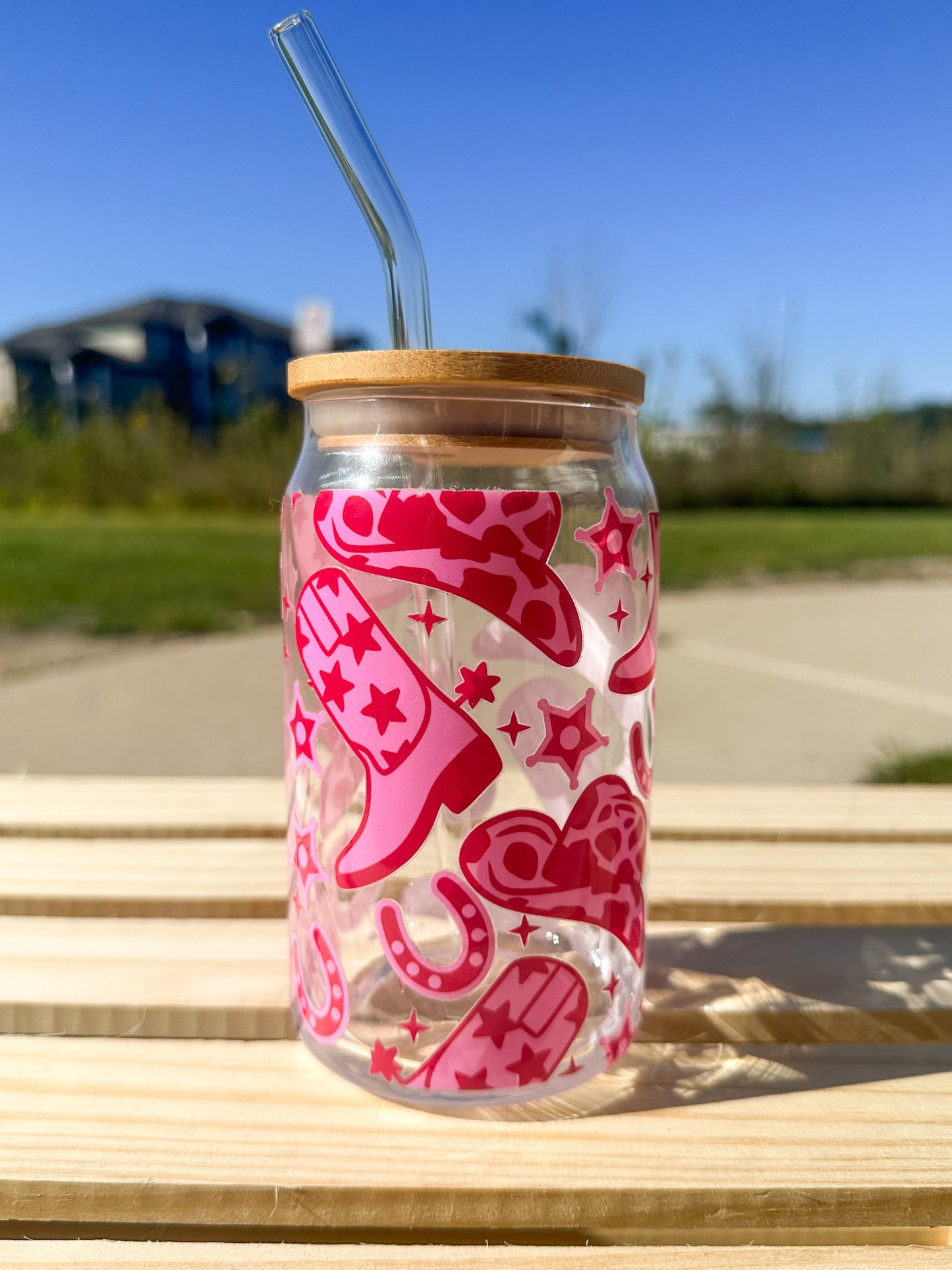 Hot Pink Cowgirl Glass Can Cup
