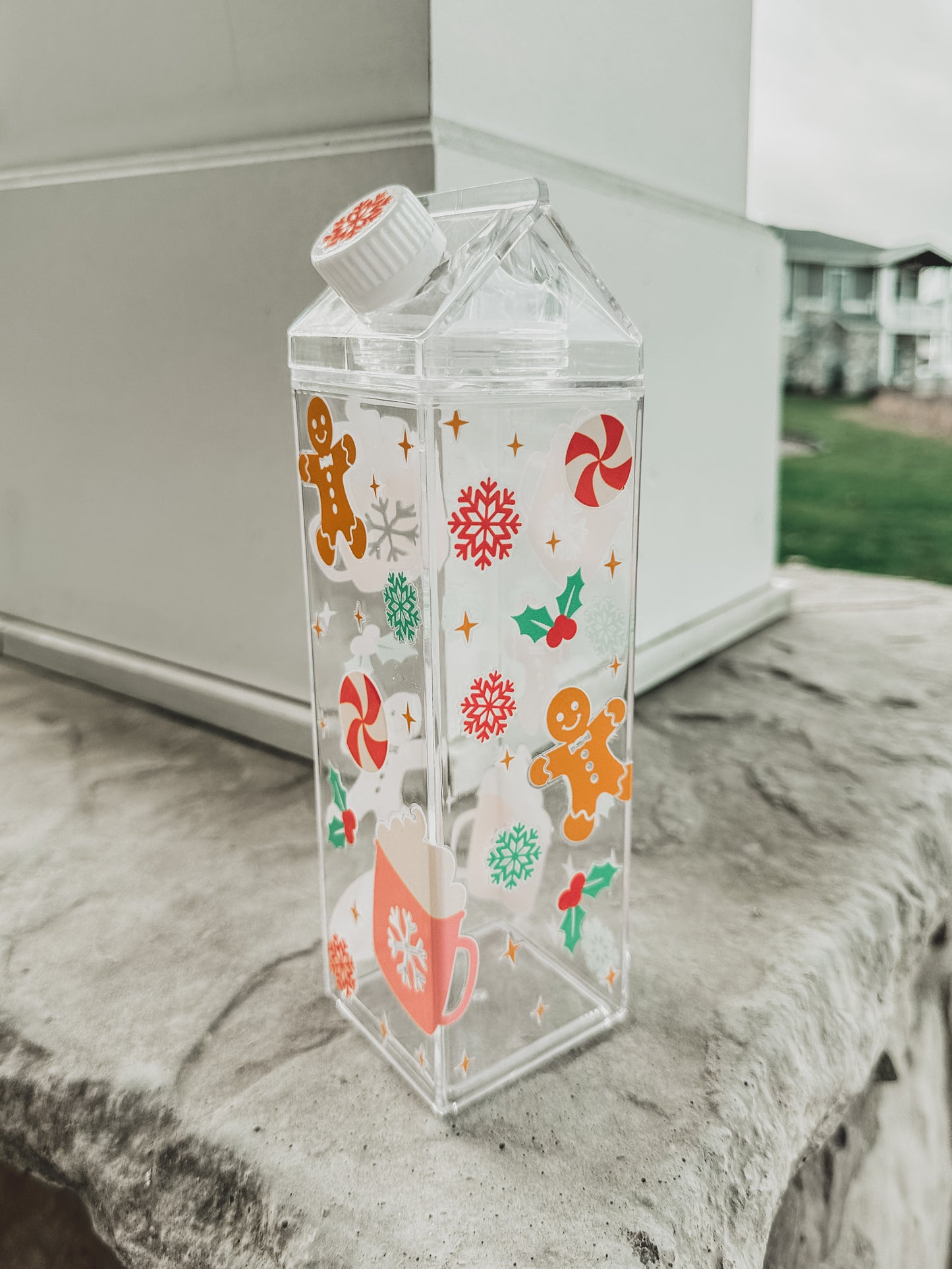 Gingerbread Wonderland Clear Milk Carton Bottle Set