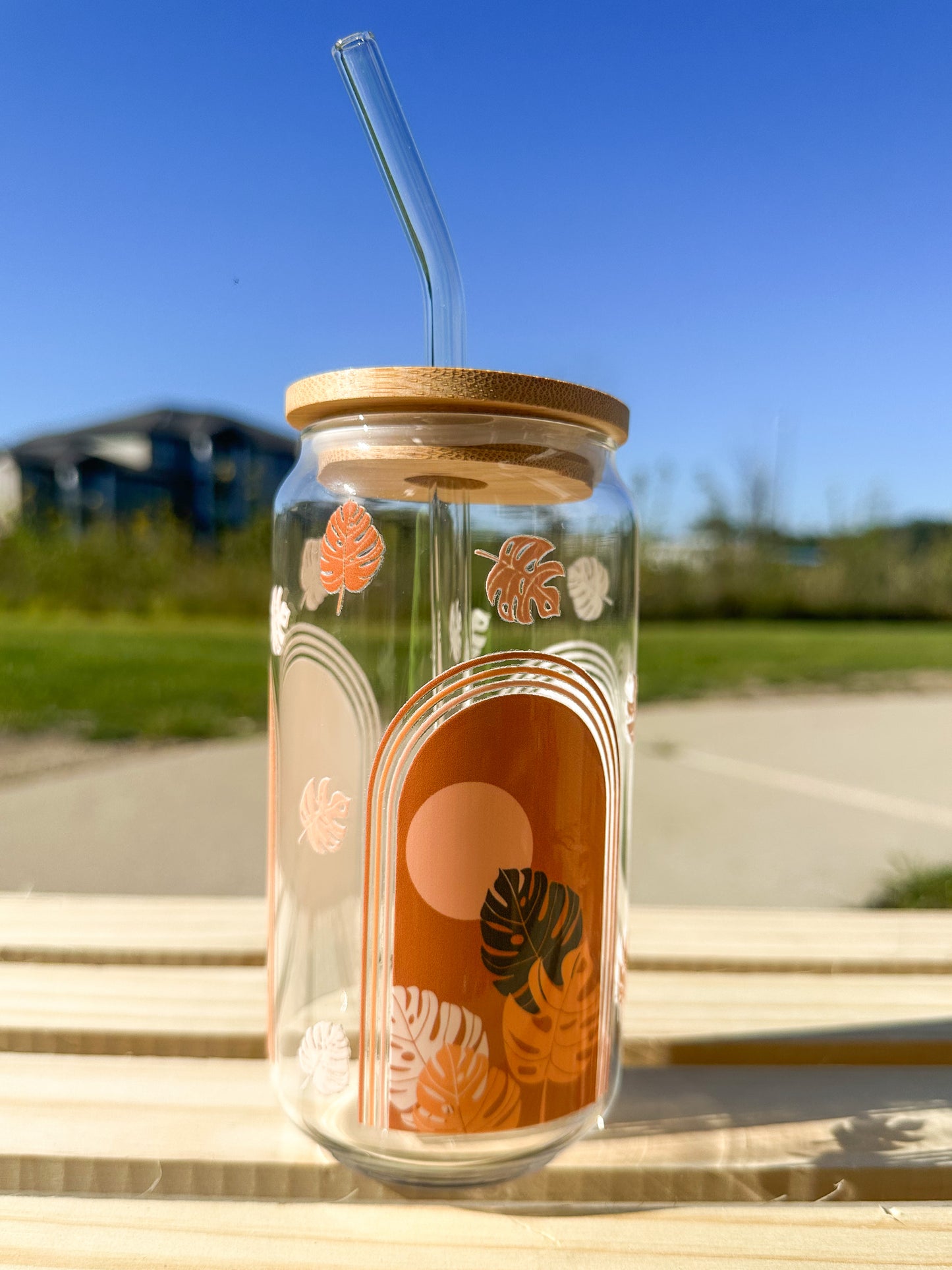 Monstera Terracotta Glass Can Cup