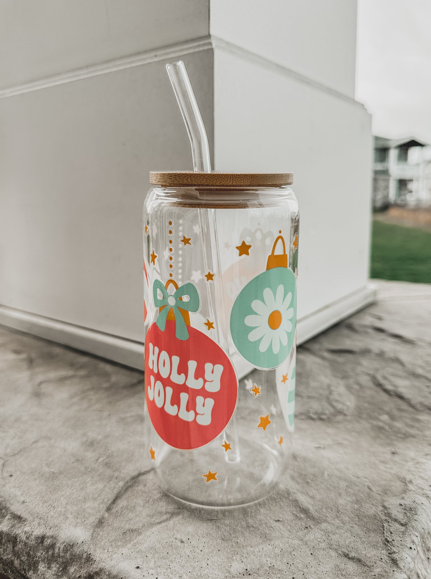 Holly Jolly Glass Can Cup