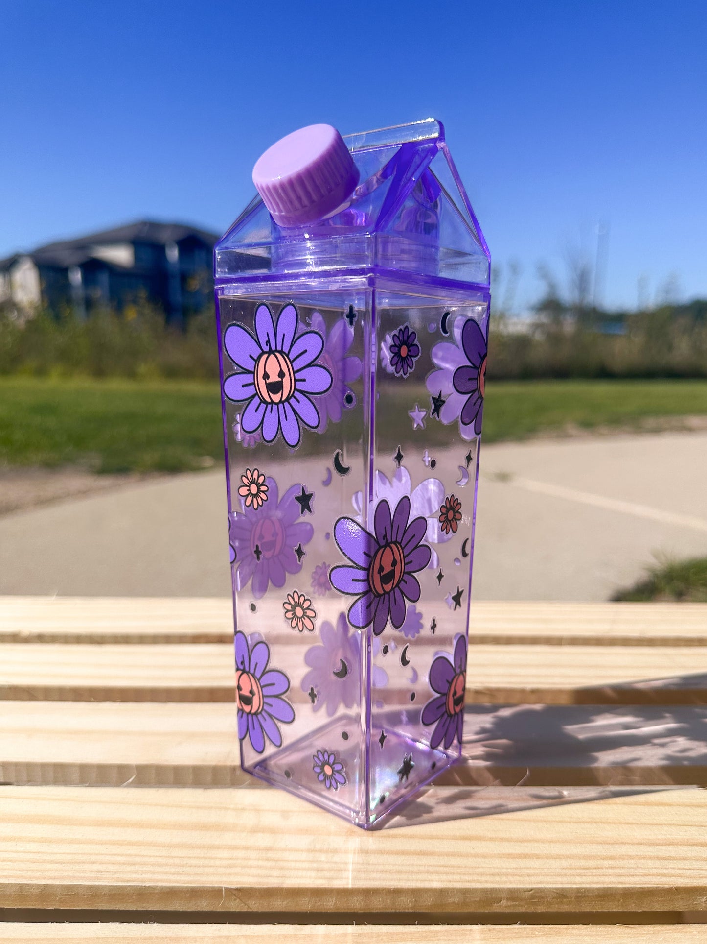Pumpkin Smiley Face Flowers Milk Carton Bottle Set