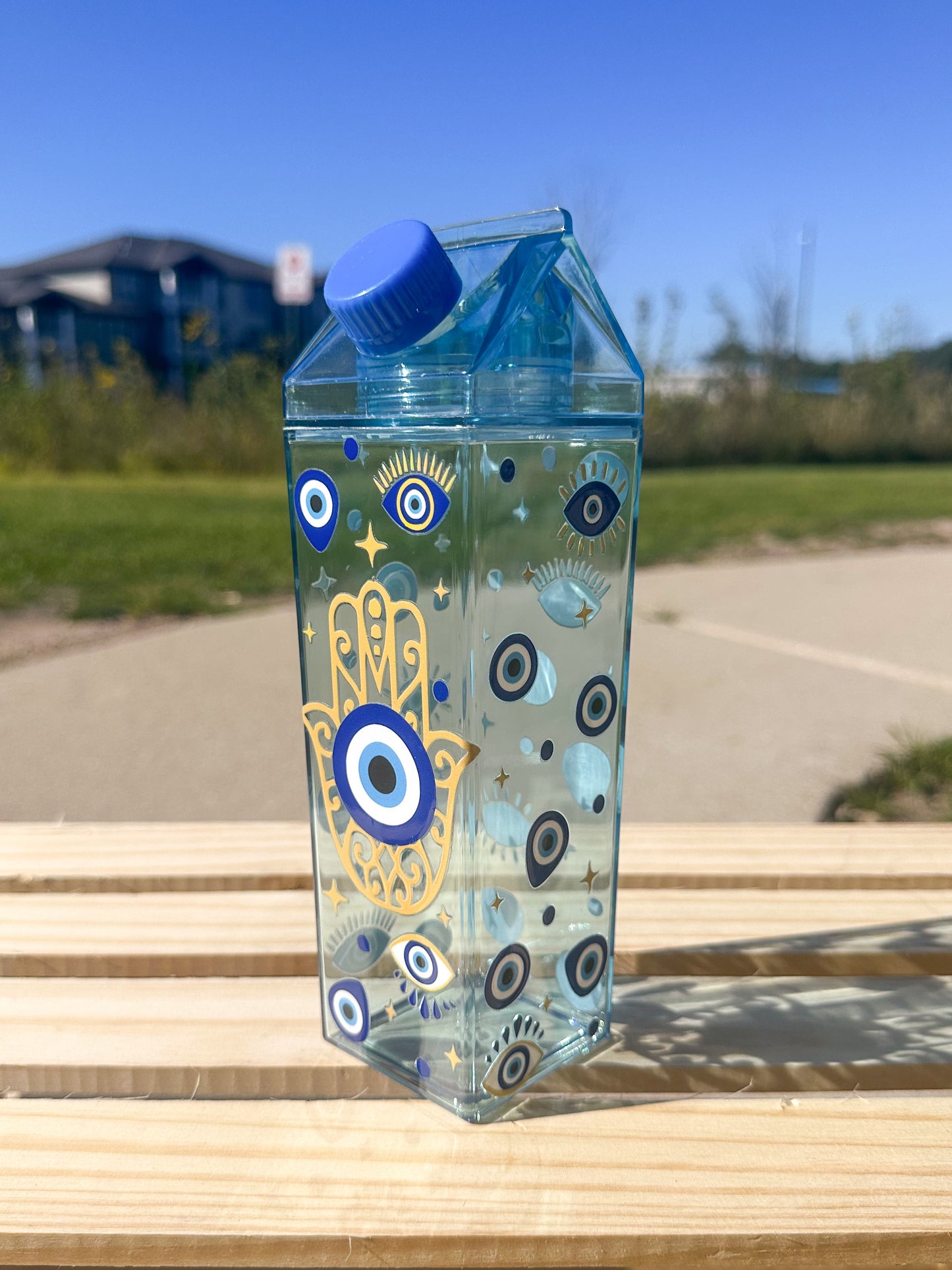Evil Eye Blue Milk Carton Bottle Set
