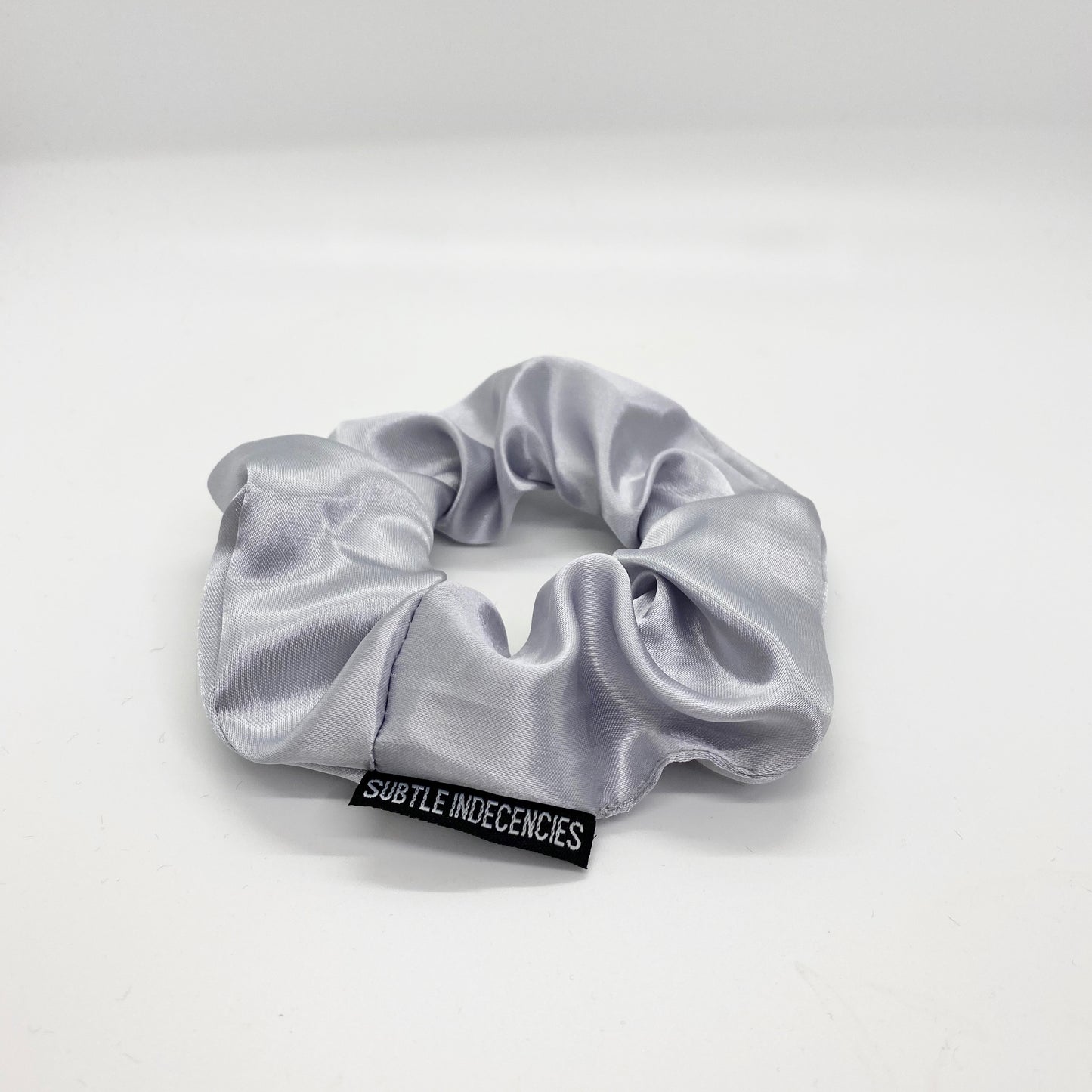 silver satin scrunchie