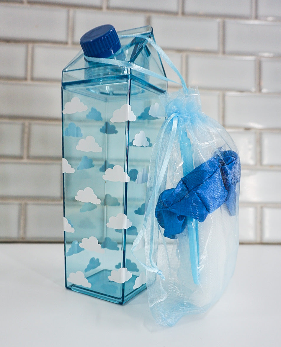 Clouds Blue Milk Carton Bottle Set