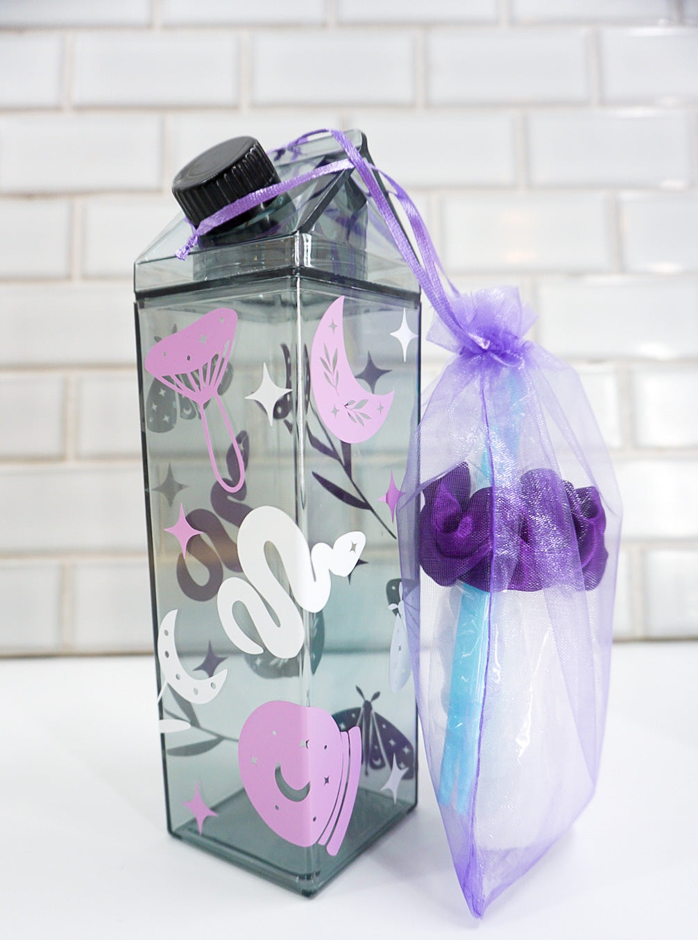 Witchy Moon Black Milk Carton Bottle Set