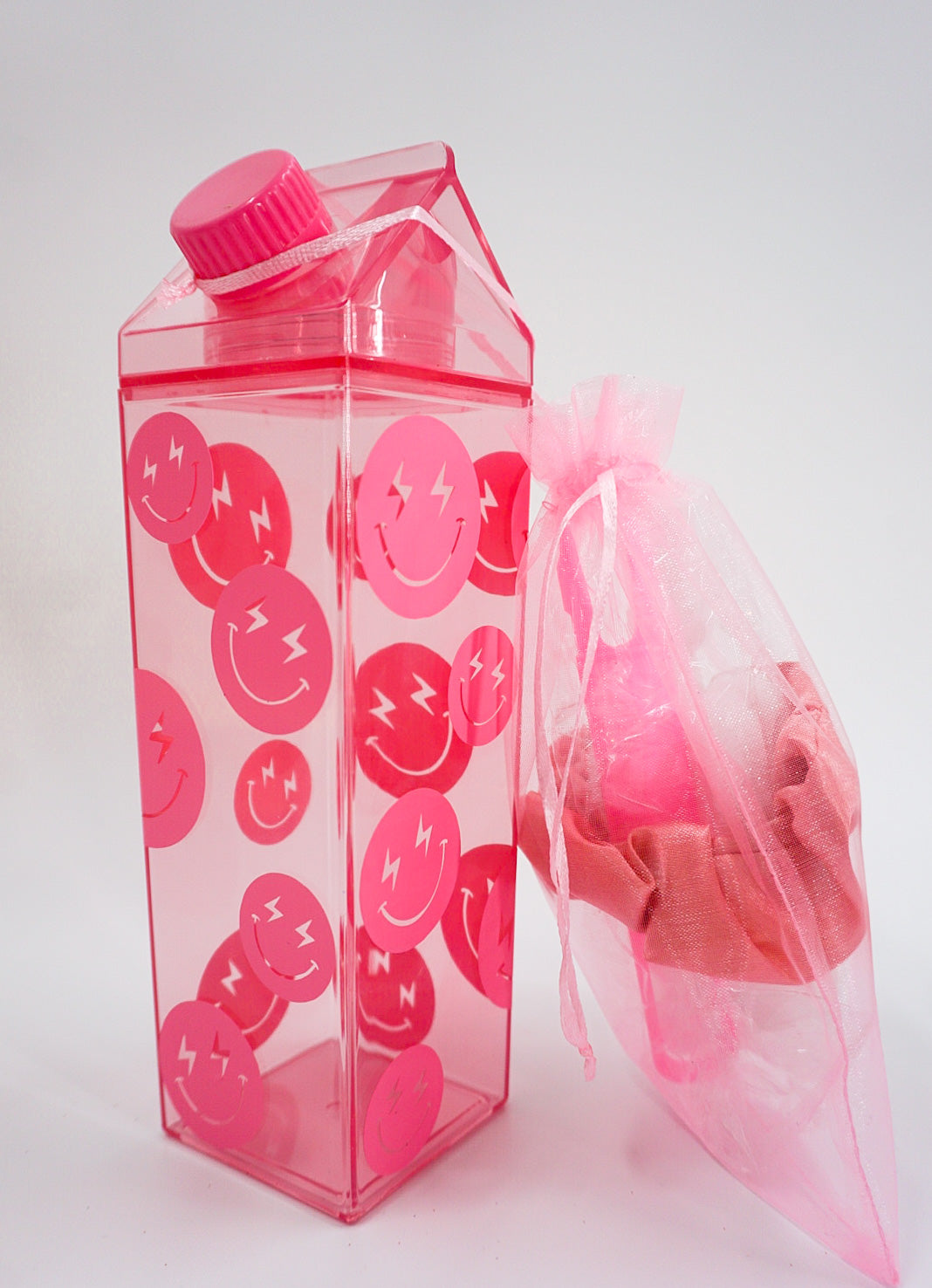 Lightning Smiley Pink Milk Carton Bottle Set