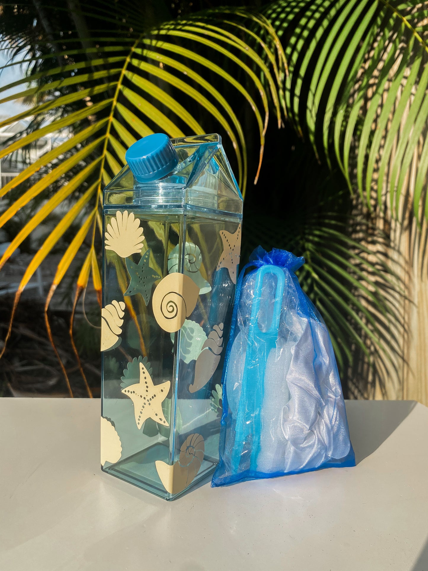 Seashells Blue Milk Carton Bottle Set