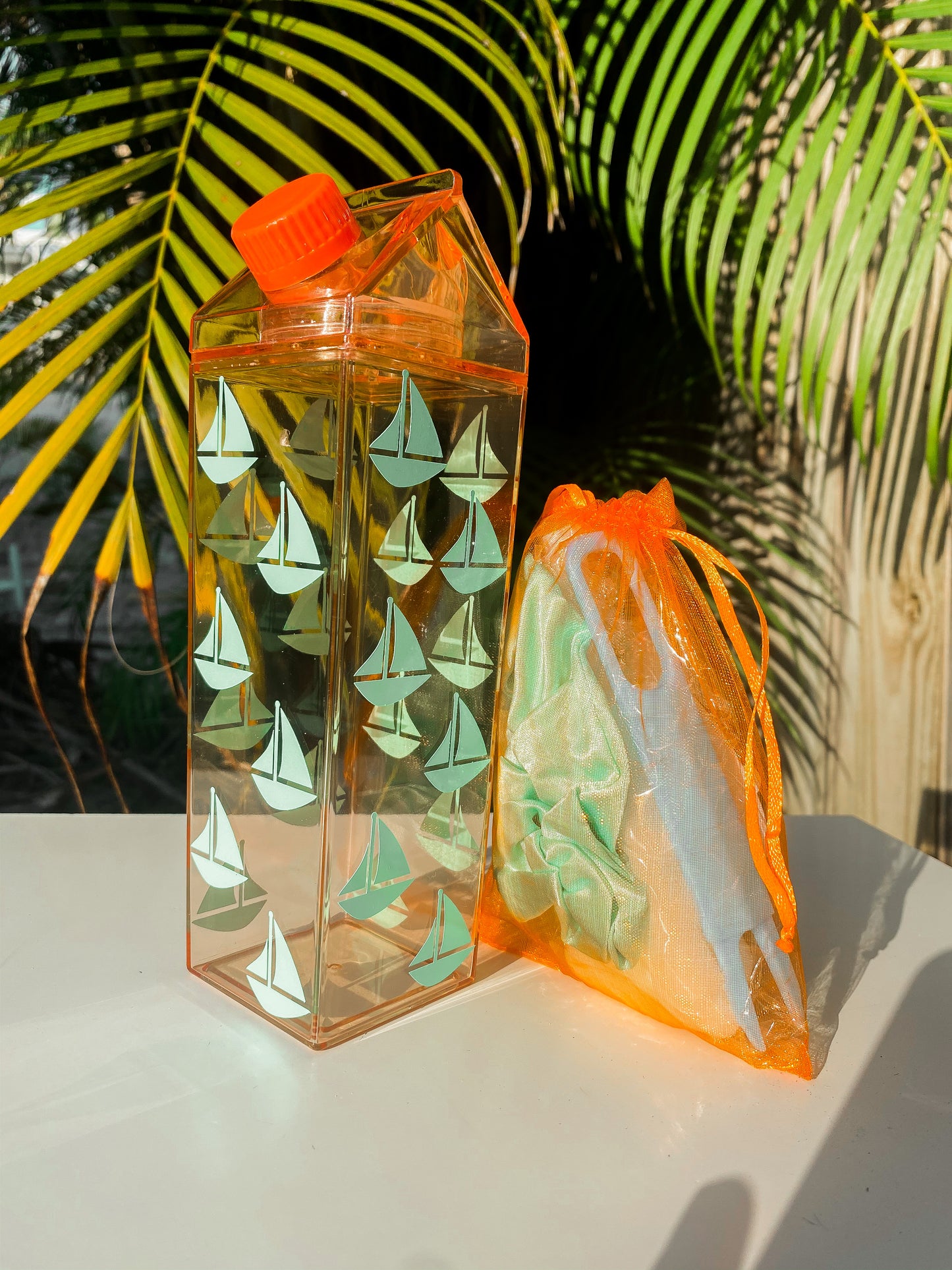 Sailboat Orange Milk Carton Bottle Set