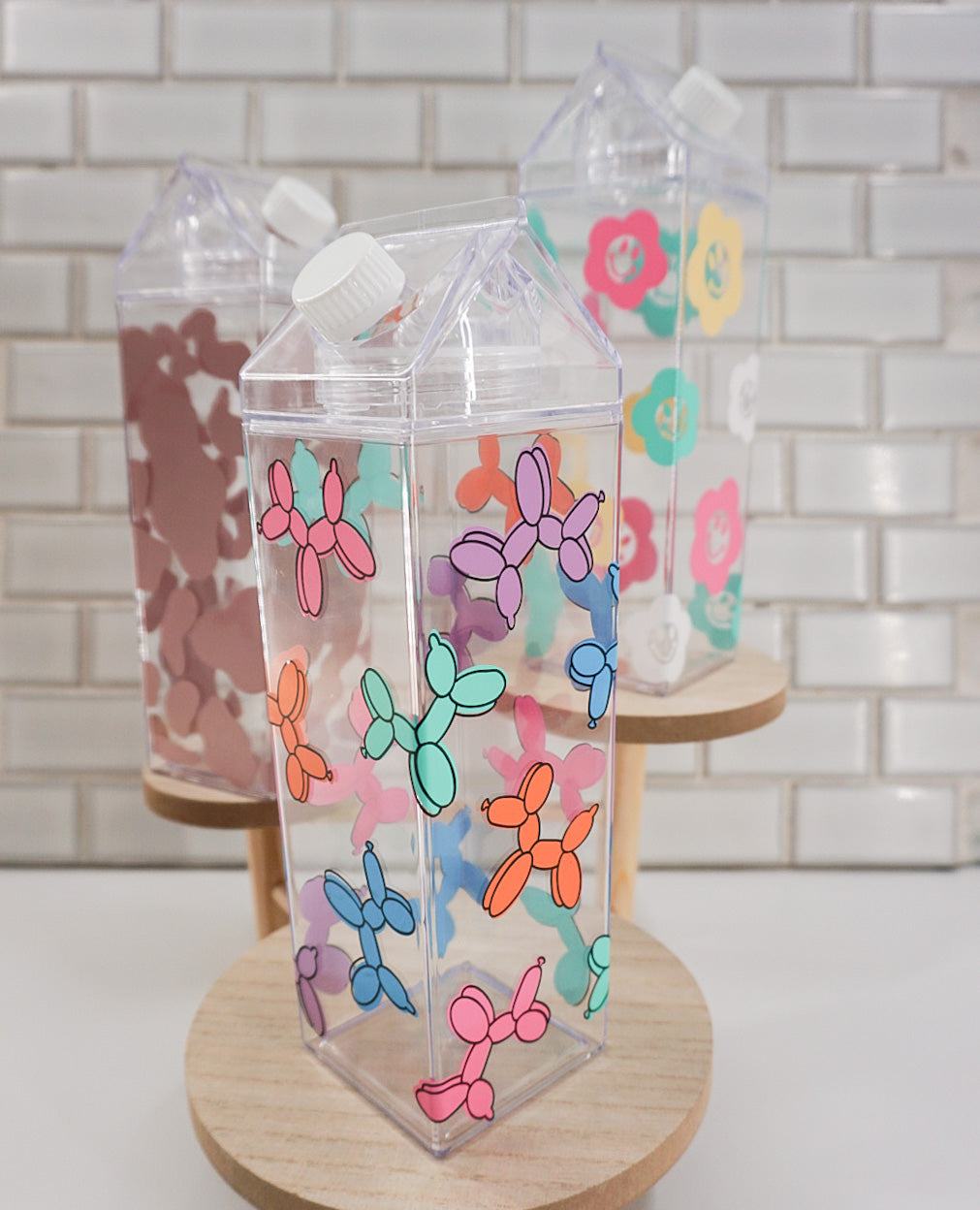 Smiley Face Flower Jumbo Milk Carton Bottle Set