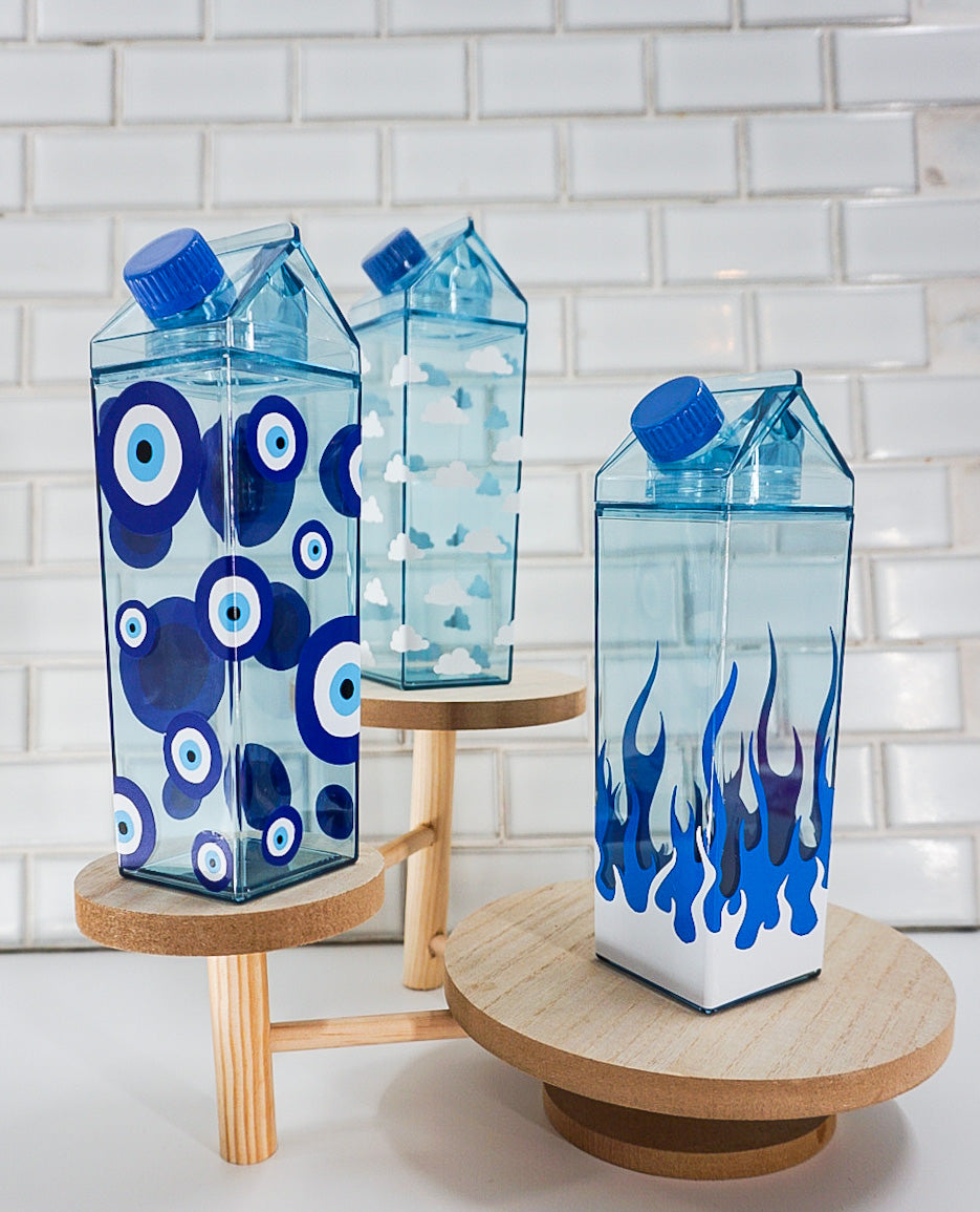 Clouds Blue Milk Carton Bottle Set