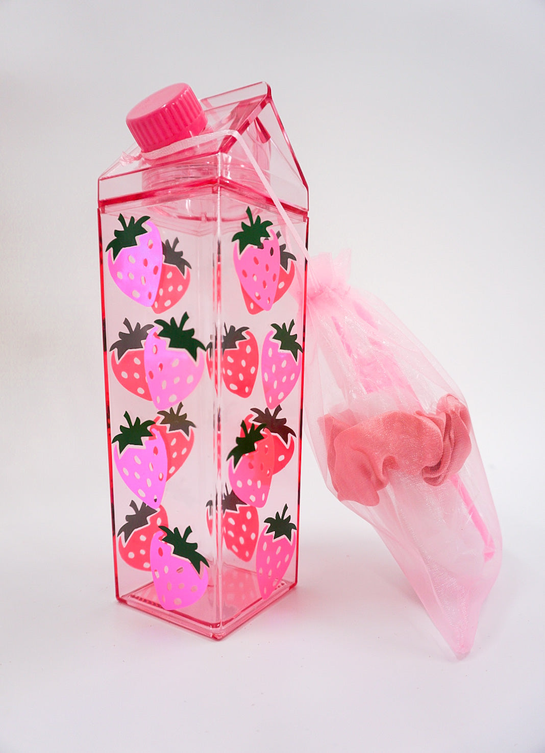 Holo Strawberry Pink Milk Carton Bottle Set