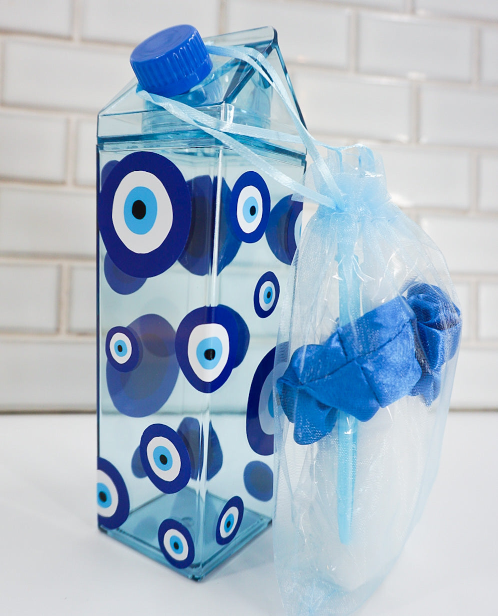 Evil Eye Blue Milk Carton Bottle Set