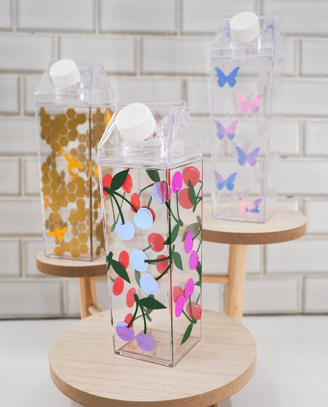 Holographic Butterfly Clear Milk Carton Bottle Set