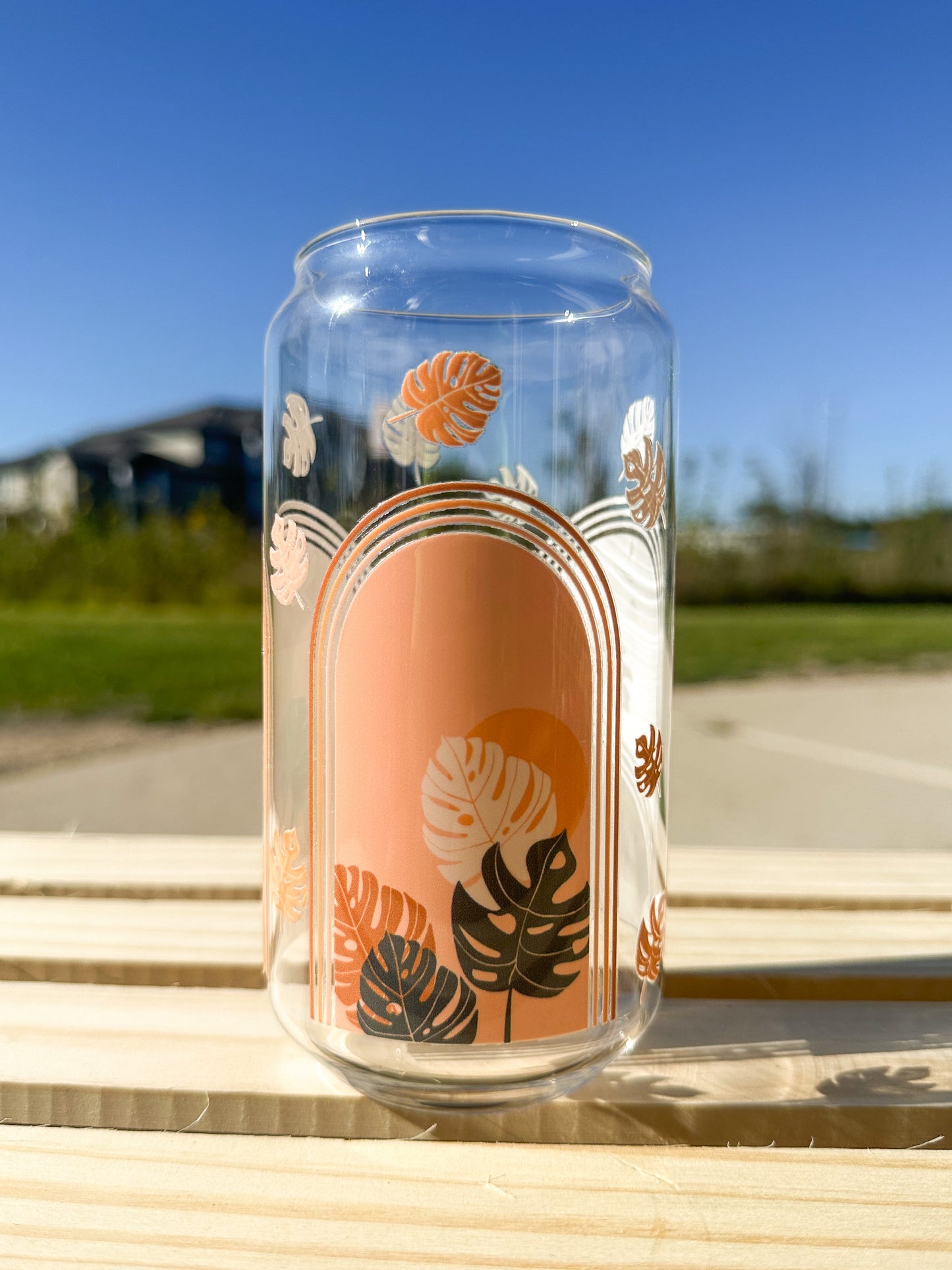 Monstera Terracotta Glass Can Cup