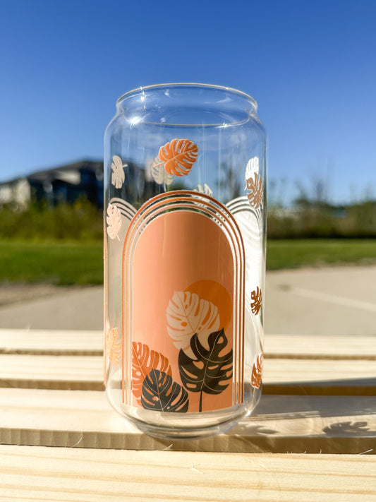 Monstera Terracotta Glass Can Cup