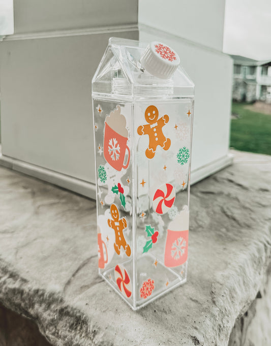 Gingerbread Wonderland Clear Milk Carton Bottle Set