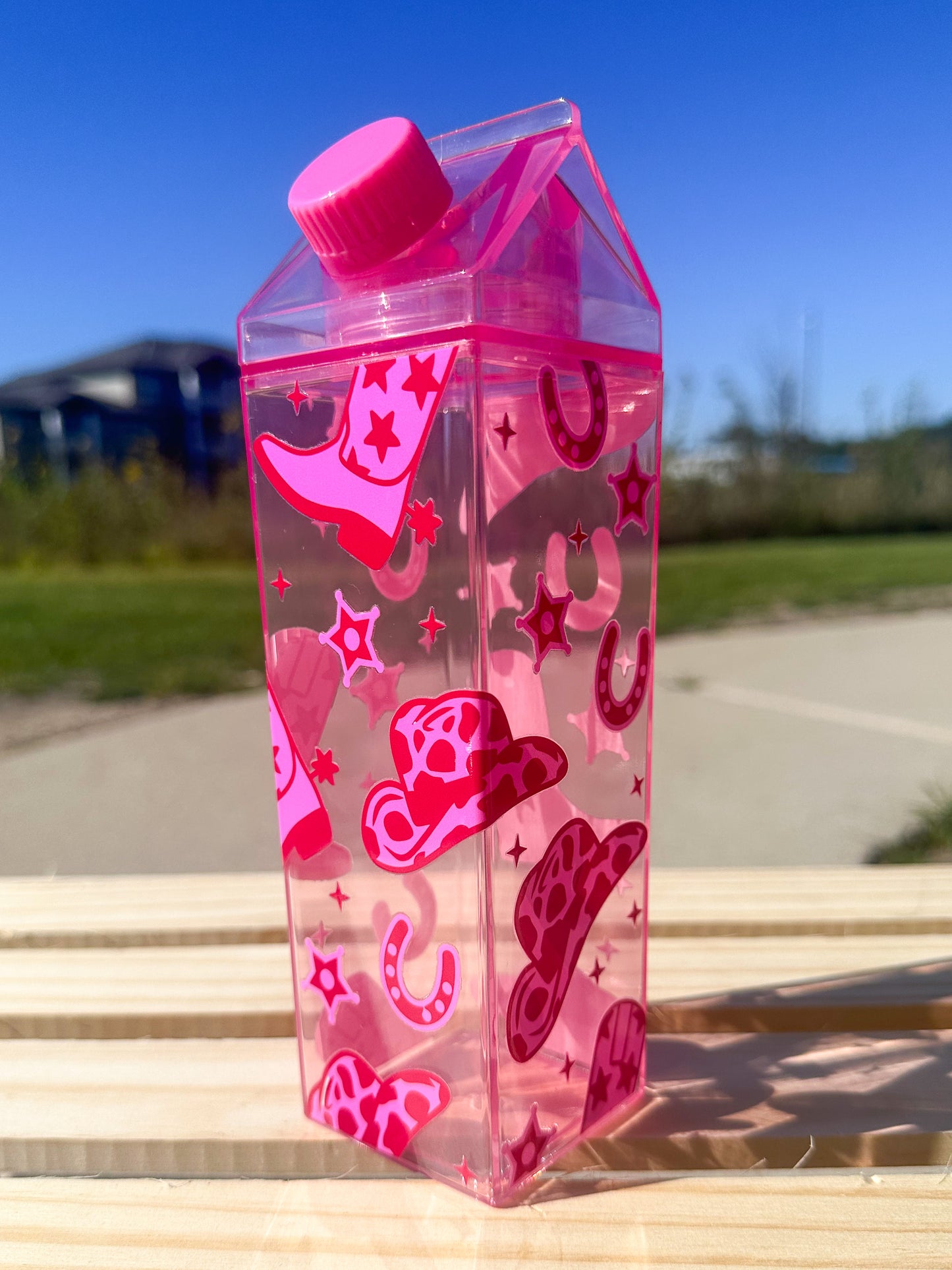 Pink Cowgirl Milk Carton Bottle Set
