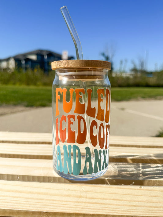 Fueled By Coffee And Anxiety Glass Can Cup