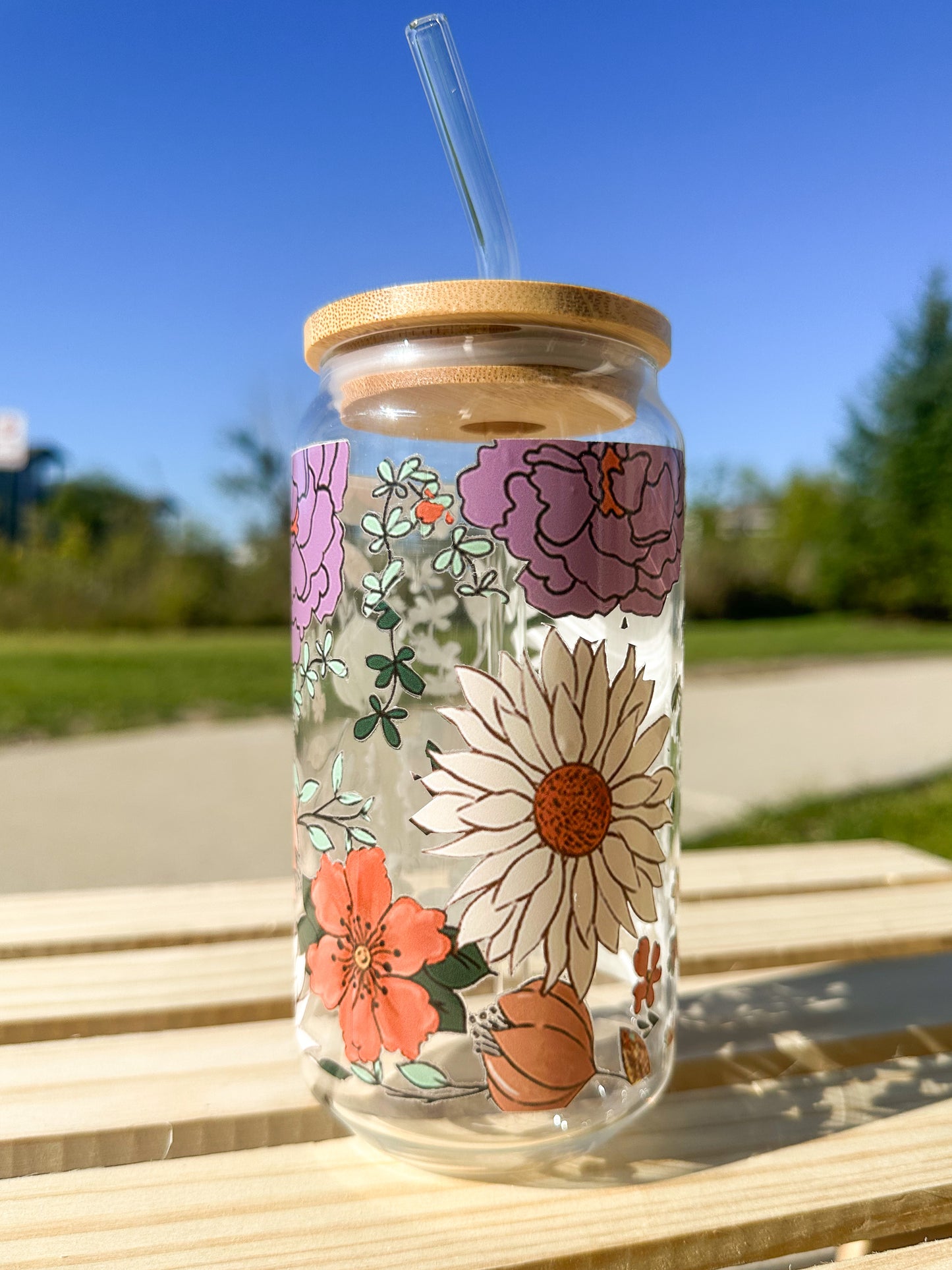 Flowers Glass Can Cup