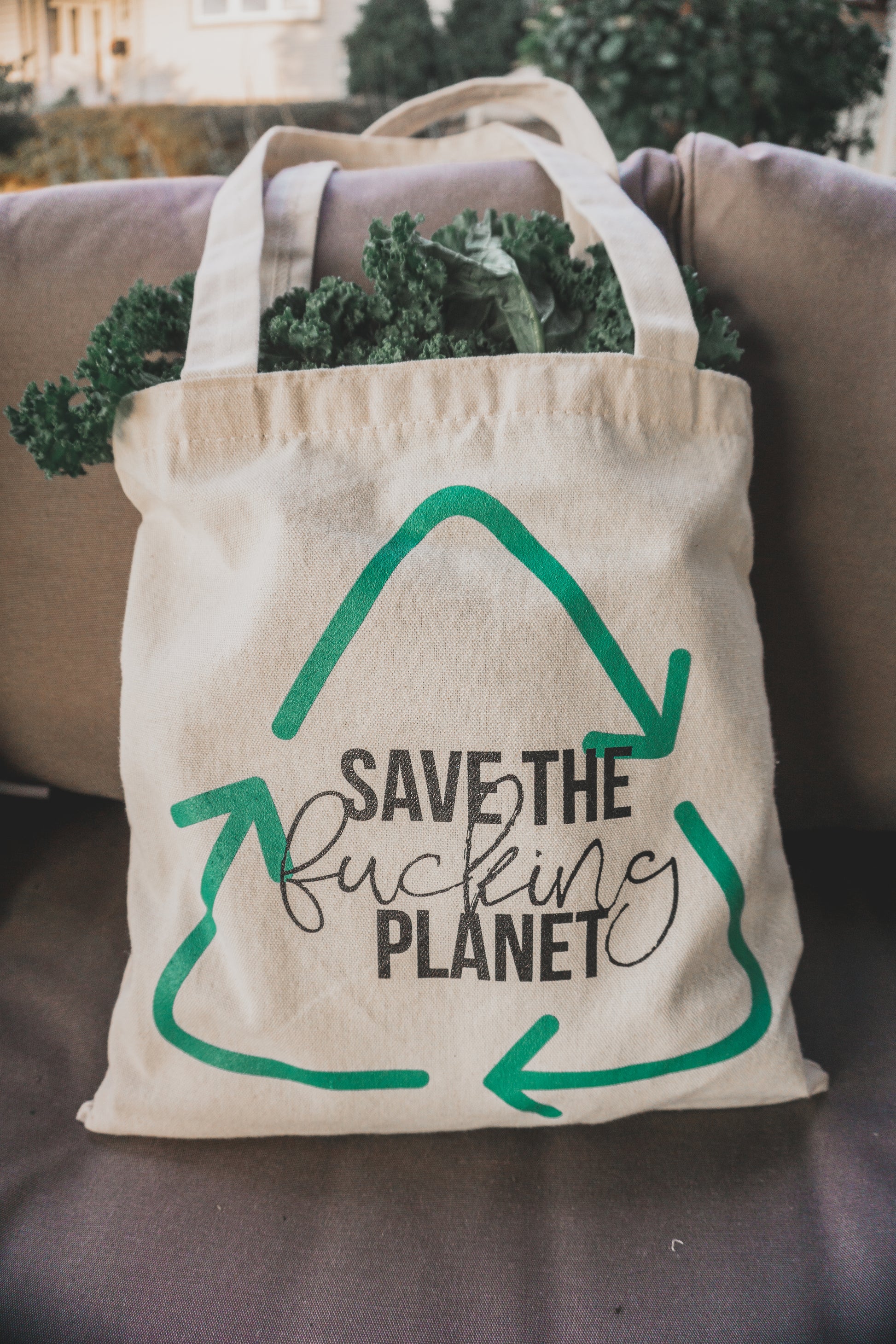 save the fucking planet canvas tote