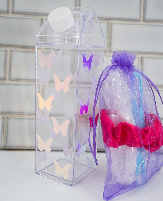 Holographic Butterfly Clear Milk Carton Bottle Set