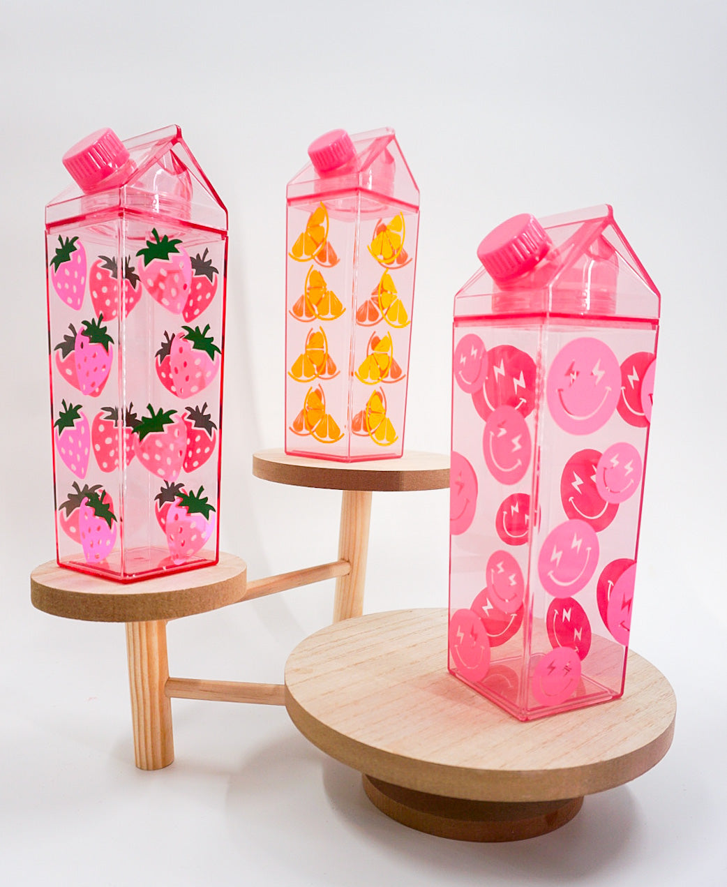 Lightning Smiley Pink Milk Carton Bottle Set
