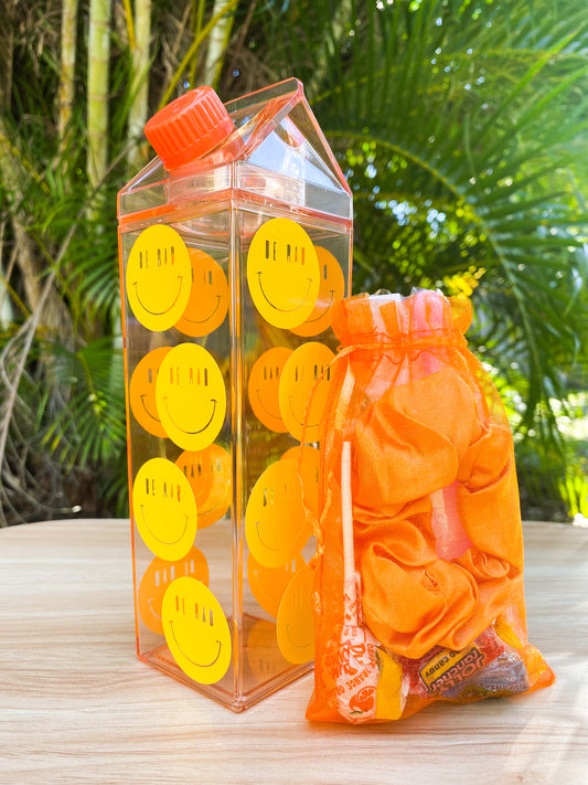 Yellow Be Rad Smiley's Orange Milk Carton Bottle Set